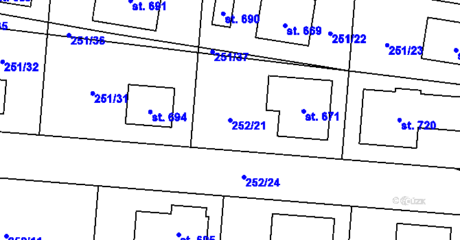Parcela st. 252/21 v KÚ Čeperka, Katastrální mapa
