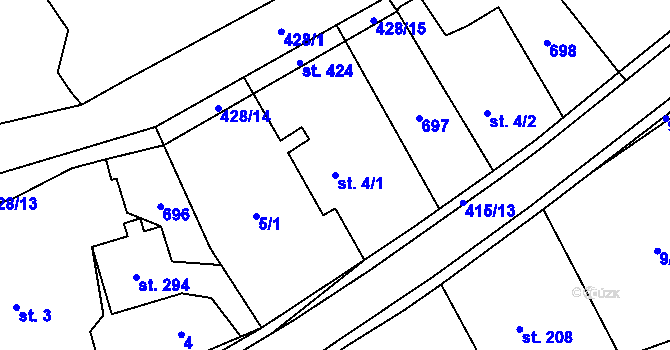 Parcela st. 4/1 v KÚ Čeperka, Katastrální mapa