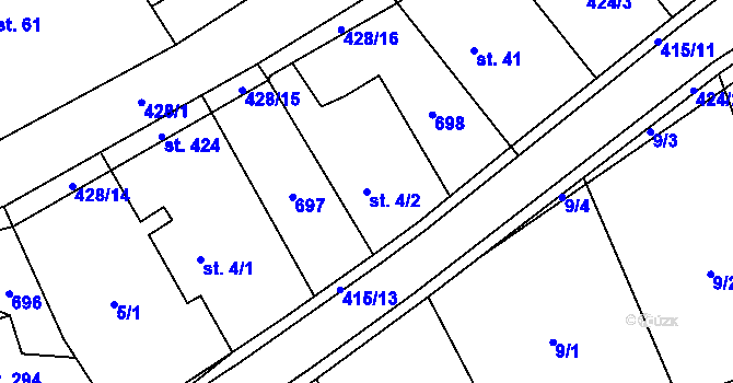 Parcela st. 4/2 v KÚ Čeperka, Katastrální mapa