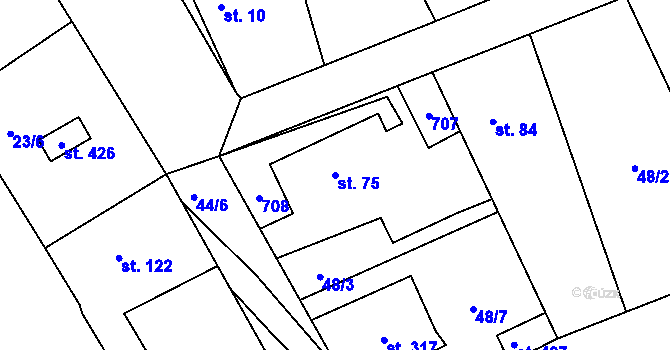 Parcela st. 75 v KÚ Čeperka, Katastrální mapa