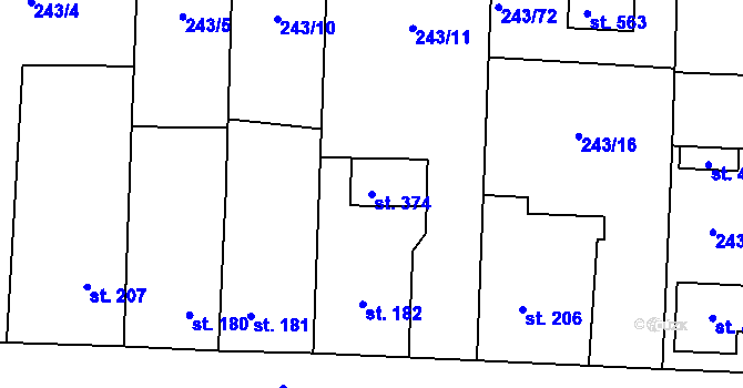 Parcela st. 374 v KÚ Čeperka, Katastrální mapa