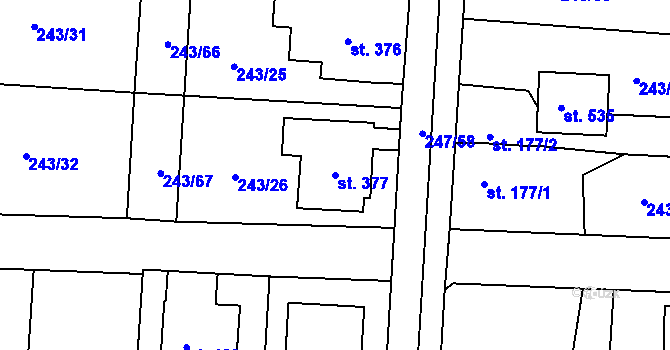 Parcela st. 377 v KÚ Čeperka, Katastrální mapa