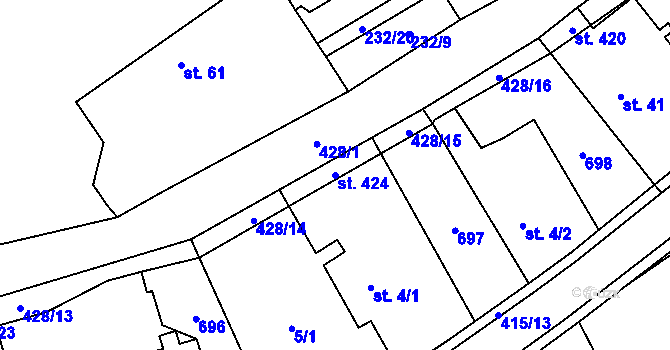Parcela st. 424 v KÚ Čeperka, Katastrální mapa