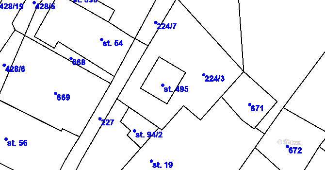 Parcela st. 495 v KÚ Čeperka, Katastrální mapa