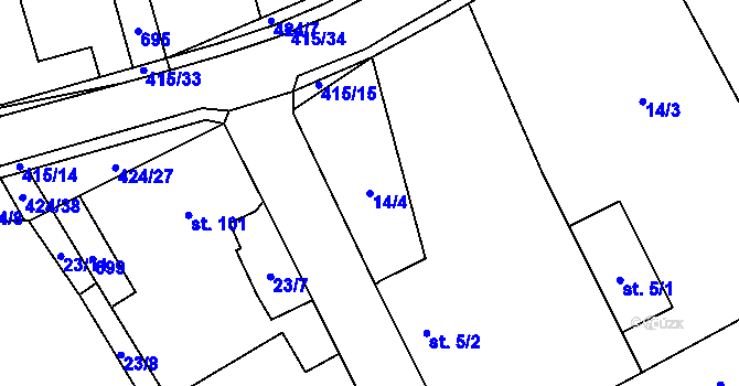 Parcela st. 14/4 v KÚ Čeperka, Katastrální mapa