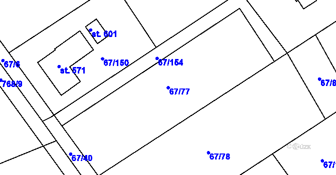 Parcela st. 67/77 v KÚ Čeperka, Katastrální mapa