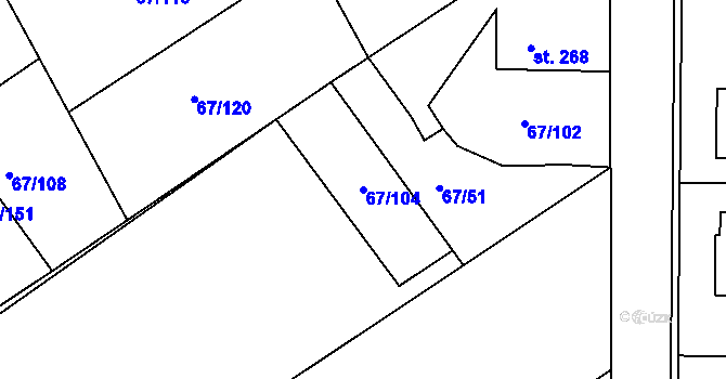 Parcela st. 67/104 v KÚ Čeperka, Katastrální mapa