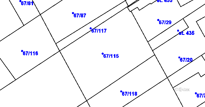 Parcela st. 67/115 v KÚ Čeperka, Katastrální mapa