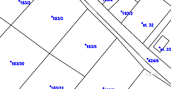 Parcela st. 183/5 v KÚ Čeperka, Katastrální mapa