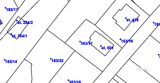 Parcela st. 183/17 v KÚ Čeperka, Katastrální mapa