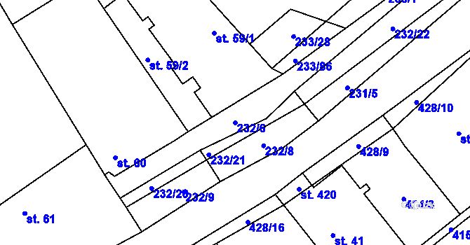 Parcela st. 232/6 v KÚ Čeperka, Katastrální mapa