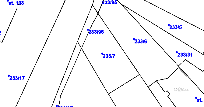 Parcela st. 233/7 v KÚ Čeperka, Katastrální mapa