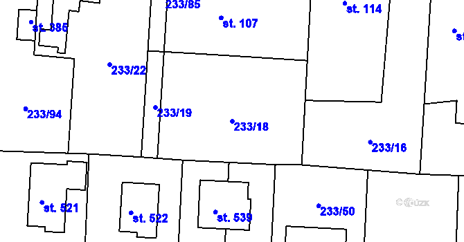 Parcela st. 233/18 v KÚ Čeperka, Katastrální mapa