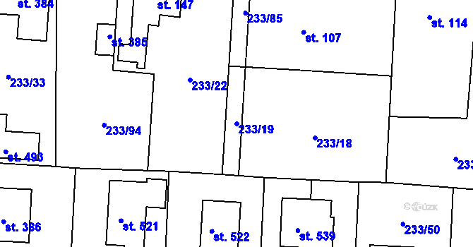 Parcela st. 233/19 v KÚ Čeperka, Katastrální mapa