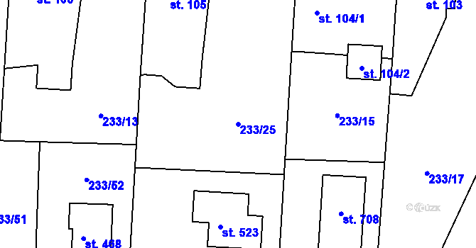 Parcela st. 233/25 v KÚ Čeperka, Katastrální mapa