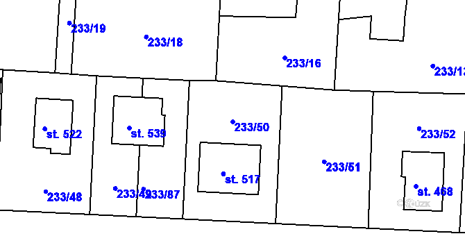 Parcela st. 233/50 v KÚ Čeperka, Katastrální mapa