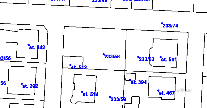 Parcela st. 233/58 v KÚ Čeperka, Katastrální mapa