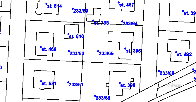 Parcela st. 233/65 v KÚ Čeperka, Katastrální mapa