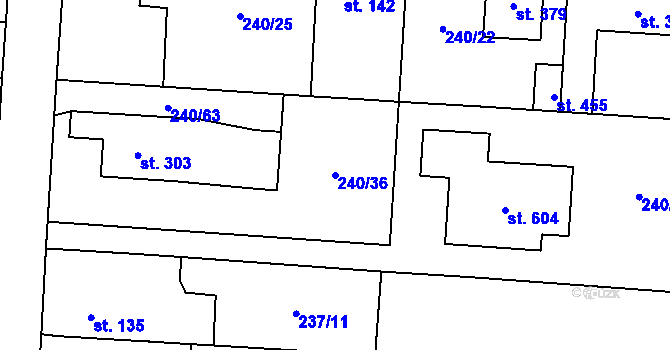 Parcela st. 240/36 v KÚ Čeperka, Katastrální mapa