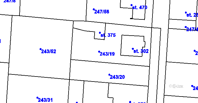 Parcela st. 243/19 v KÚ Čeperka, Katastrální mapa
