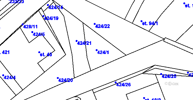 Parcela st. 424/1 v KÚ Čeperka, Katastrální mapa