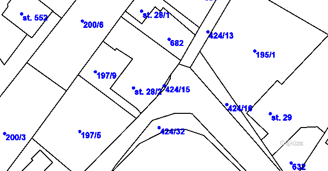 Parcela st. 424/15 v KÚ Čeperka, Katastrální mapa