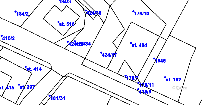 Parcela st. 424/17 v KÚ Čeperka, Katastrální mapa