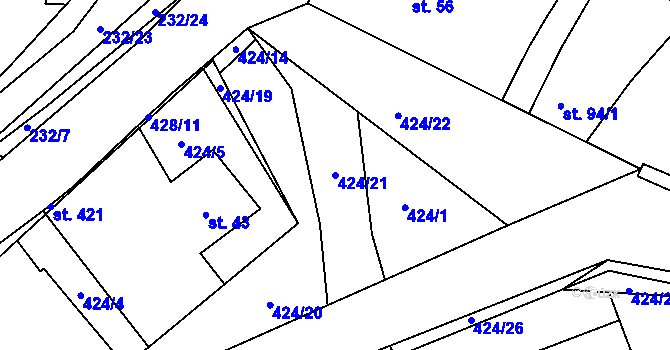 Parcela st. 424/21 v KÚ Čeperka, Katastrální mapa