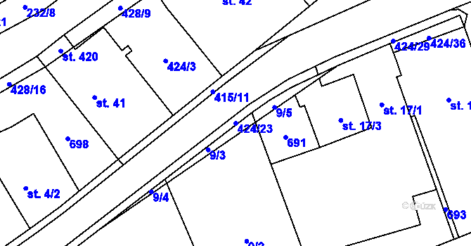Parcela st. 424/23 v KÚ Čeperka, Katastrální mapa