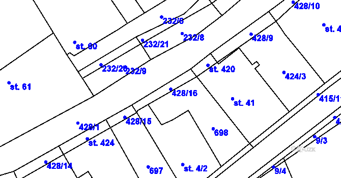Parcela st. 428/16 v KÚ Čeperka, Katastrální mapa