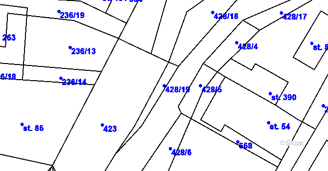 Parcela st. 428/19 v KÚ Čeperka, Katastrální mapa