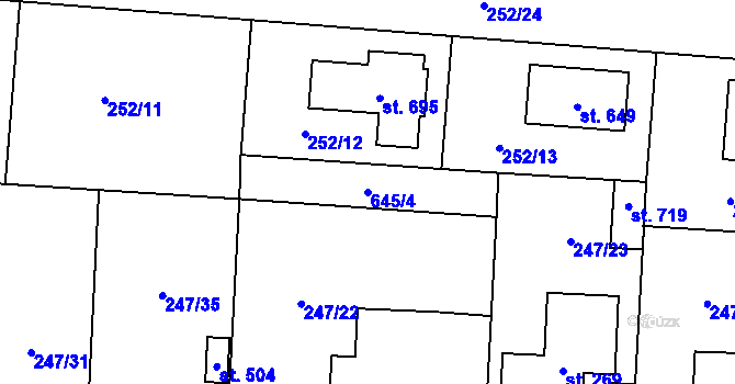 Parcela st. 645/4 v KÚ Čeperka, Katastrální mapa
