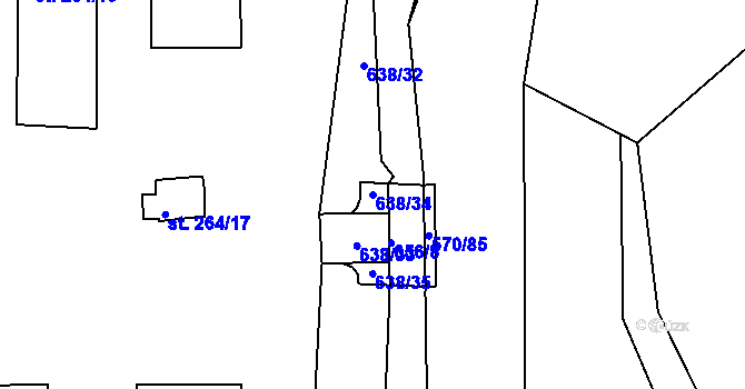 Parcela st. 638/34 v KÚ Čeperka, Katastrální mapa