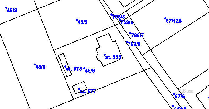 Parcela st. 553 v KÚ Čeperka, Katastrální mapa
