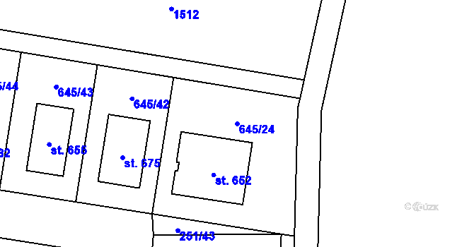Parcela st. 645/24 v KÚ Čeperka, Katastrální mapa