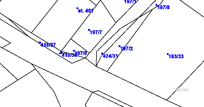 Parcela st. 424/31 v KÚ Čeperka, Katastrální mapa