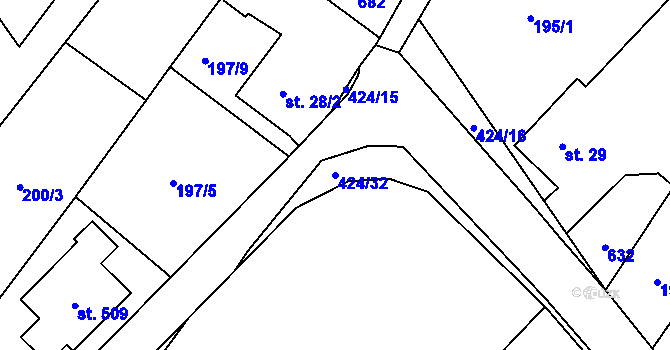 Parcela st. 424/32 v KÚ Čeperka, Katastrální mapa