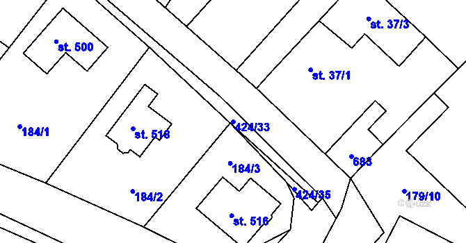 Parcela st. 424/33 v KÚ Čeperka, Katastrální mapa
