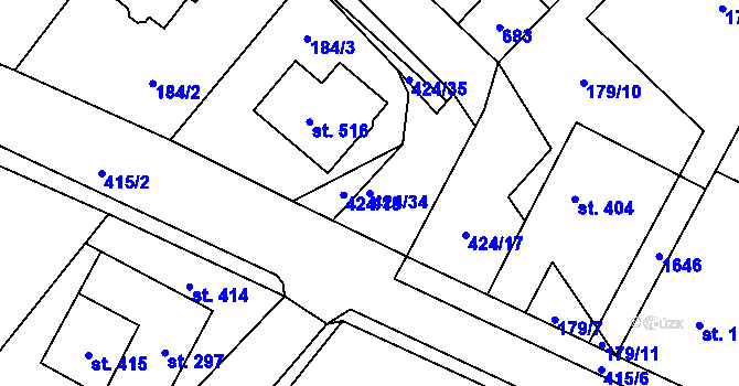 Parcela st. 424/34 v KÚ Čeperka, Katastrální mapa