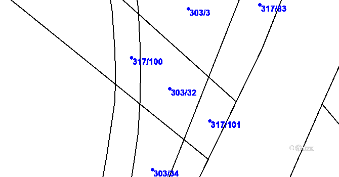 Parcela st. 303/32 v KÚ Čeperka, Katastrální mapa