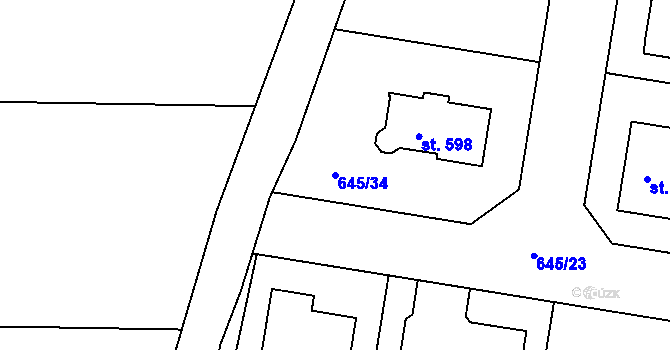 Parcela st. 645/34 v KÚ Čeperka, Katastrální mapa