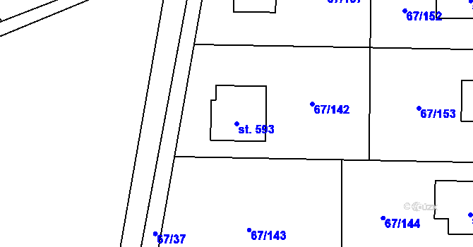 Parcela st. 593 v KÚ Čeperka, Katastrální mapa