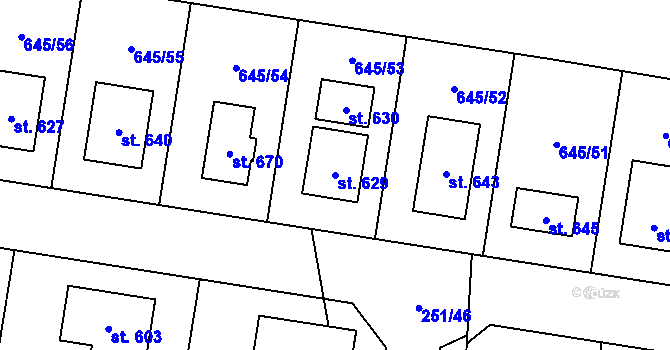 Parcela st. 629 v KÚ Čeperka, Katastrální mapa