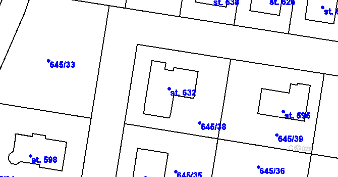 Parcela st. 632 v KÚ Čeperka, Katastrální mapa