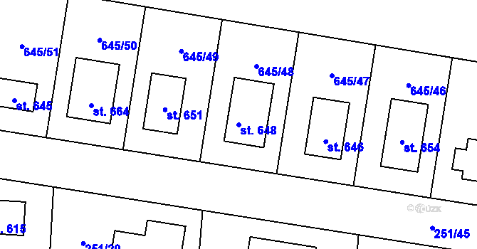 Parcela st. 648 v KÚ Čeperka, Katastrální mapa