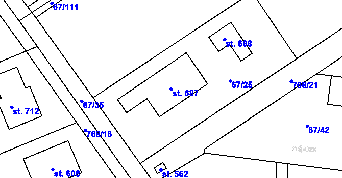 Parcela st. 687 v KÚ Čeperka, Katastrální mapa