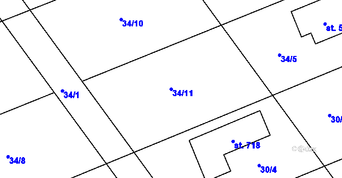 Parcela st. 34/11 v KÚ Čeperka, Katastrální mapa