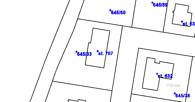 Parcela st. 707 v KÚ Čeperka, Katastrální mapa