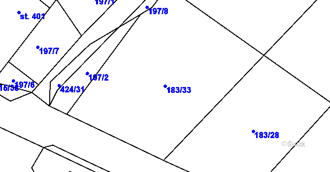 Parcela st. 183/33 v KÚ Čeperka, Katastrální mapa