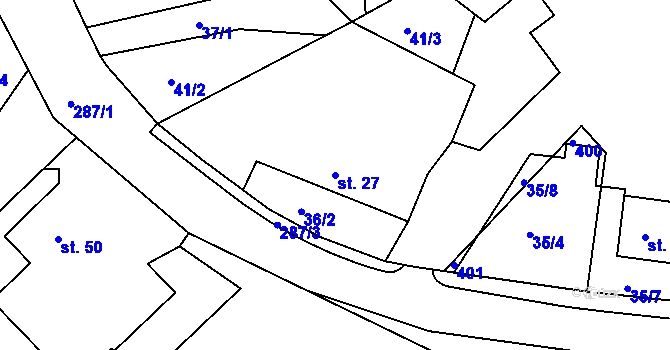 Parcela st. 27 v KÚ Čepí, Katastrální mapa